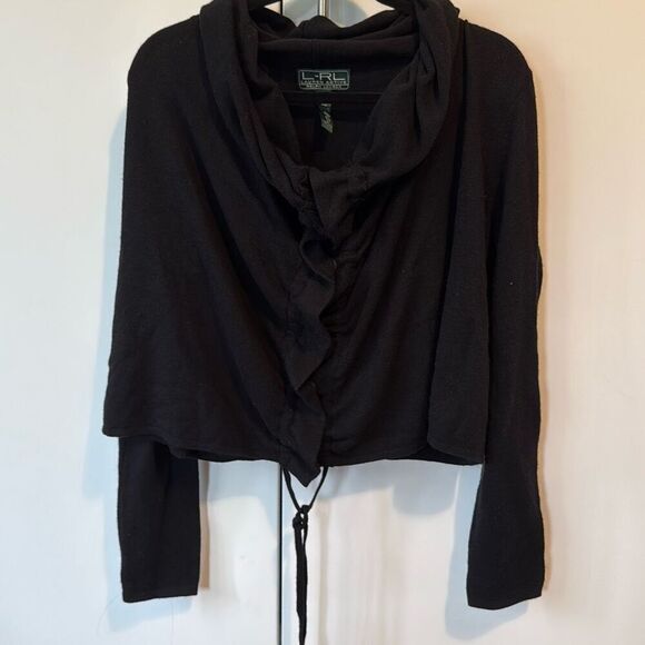 Ralph lauren women’s active sweater black ruched cowl neck size large with butto - Picture 1 of 7